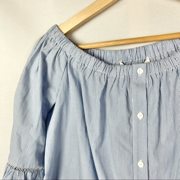 Collective Concepts Blue Stripe Off the Shoulder Long Sleeve Blouse S - Picture 3 of 5